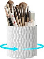 IMAKMASION 360° Rotating Makeup Brush Holder White - 5-Slot Vanity Organizer for Brushes, Cosmetics, Desk & Bathroom Countertop