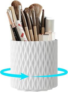 IMAKMASION 360° Rotating Makeup Brush Holder White - 5-Slot Vanity Organizer for Brushes, Cosmetics, Desk & Bathroom Countertop