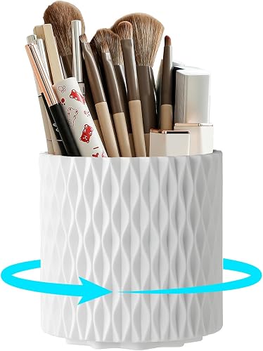 White Makeup Brush Holder, 360° Rotating Makeup Organizer