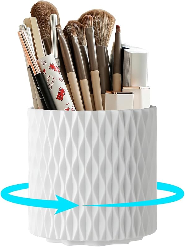 Organizador de Pincéis de Maquiagem Branco com Rotação de 360° e 5 Compartimentos
