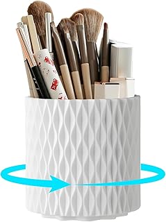 Makeup Brush Holder Organizer - 360° Rotating Makeup Brush Organizer 5 Slot Make up Brushes Cup for Cosmetics, Lipsticks, Bathroom Vanity Desktop Storage (white)