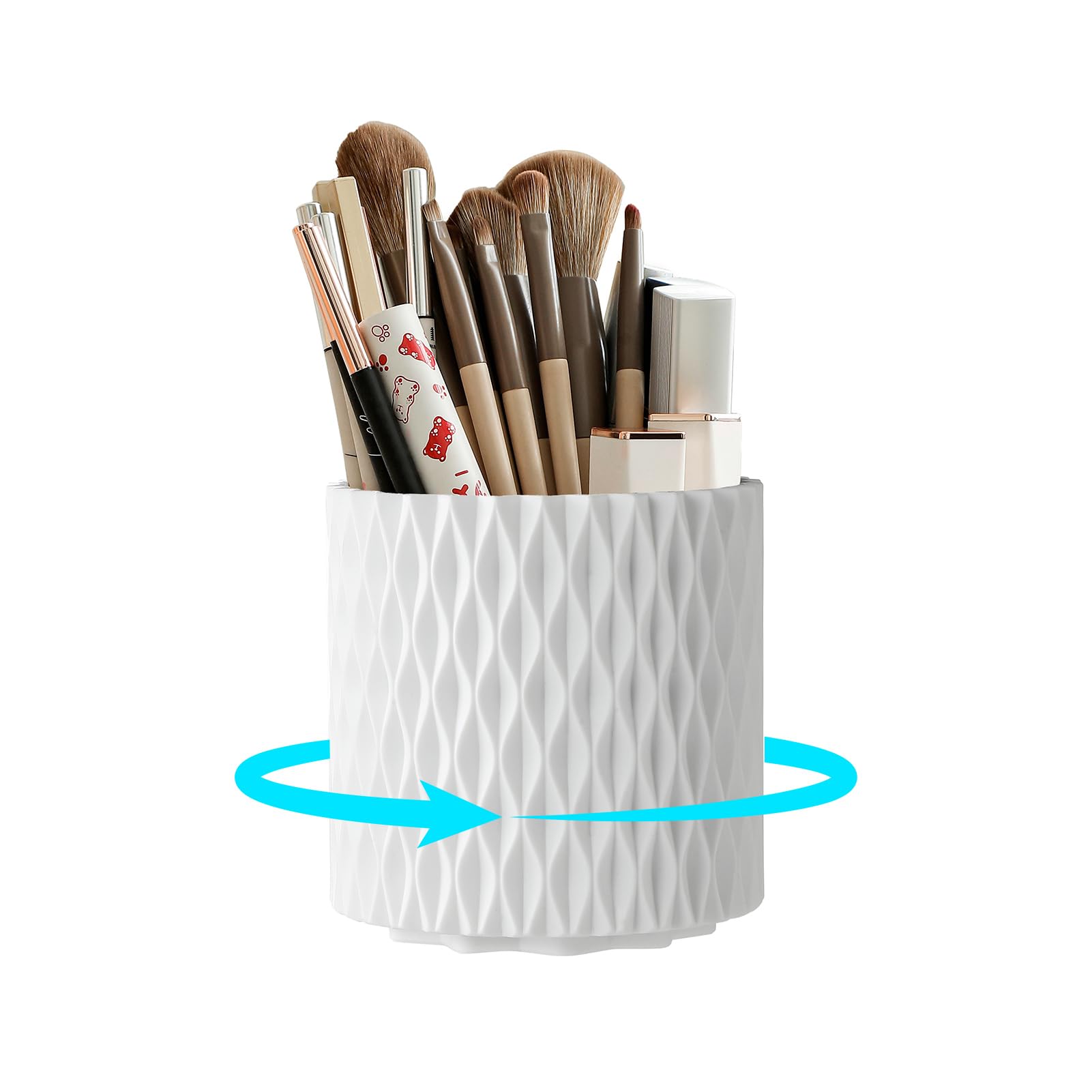 Photo 1 of Imakmasion Makeup Brush Holder Organizer, 360° Rotating 5-Slot Make up Brushes Cup for Cosmetic, Lipstick, Hair Brush Holder - Spinning Vanity Countertop Caddy for Bathroom, Dorm & Office, White