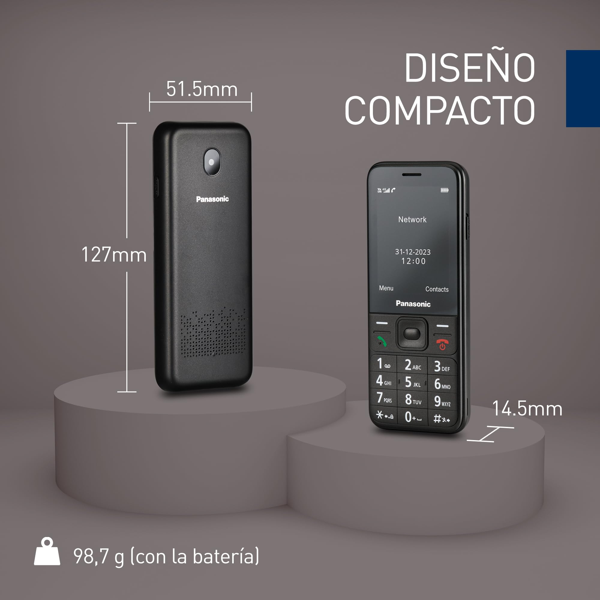 Panasonic KX-TF200 Teléfono Móvil, Doble Banda GSM 900/1800 MHz, LCD TFT en Color de 2,4", Cámara de 0,3 MP, MP3 y Radio FM, Batería Li-Ion de 1000 mAh, Para Audífonos, Tarjeta SIM única, Negro
