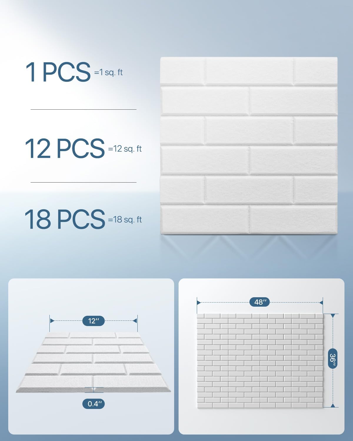 Kuchoow Soundproof Wall Panels, Self Adhesive Acoustic Panels, 12 Pack High Density Sound Proof Panels for Walls, Brick Sound Absorbing Panels for Home Studio Office 12"×12"×0.4"