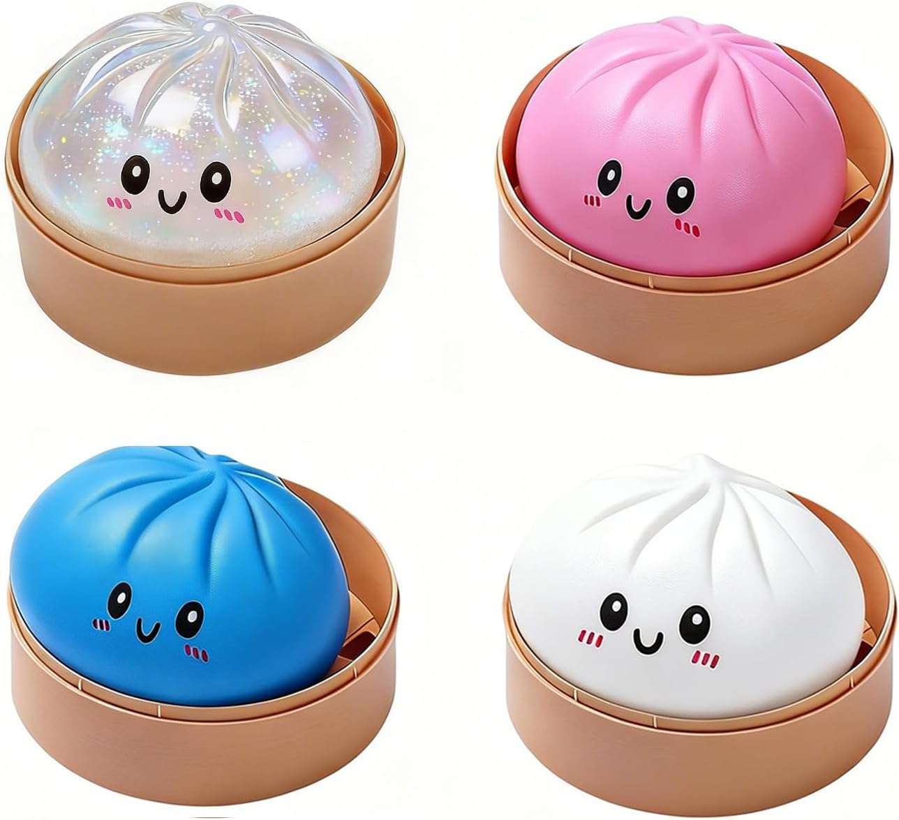 4PCS Dumpling Squishy, Glitter Dumplings Mystery Box, Squishy Dumpling Stress Balls Fidget Sensory Toy, Easter Basket Toy, Soft Squeeze Decompression Dough for Anxiety Relief Fidget