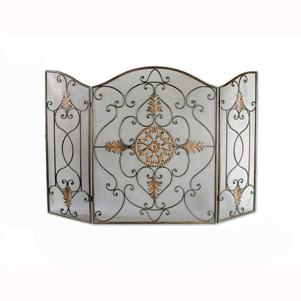 Parascintille per Camino, parascintille per Camino a 3 Pannelli, in Ferro battuto Decorato, in Metallo Nero, parascintille per Camino