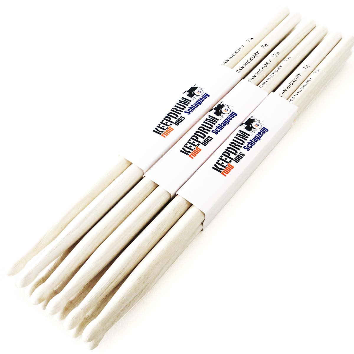 keepdrum 7A Hickory - Baquetas para batería (6 pares)