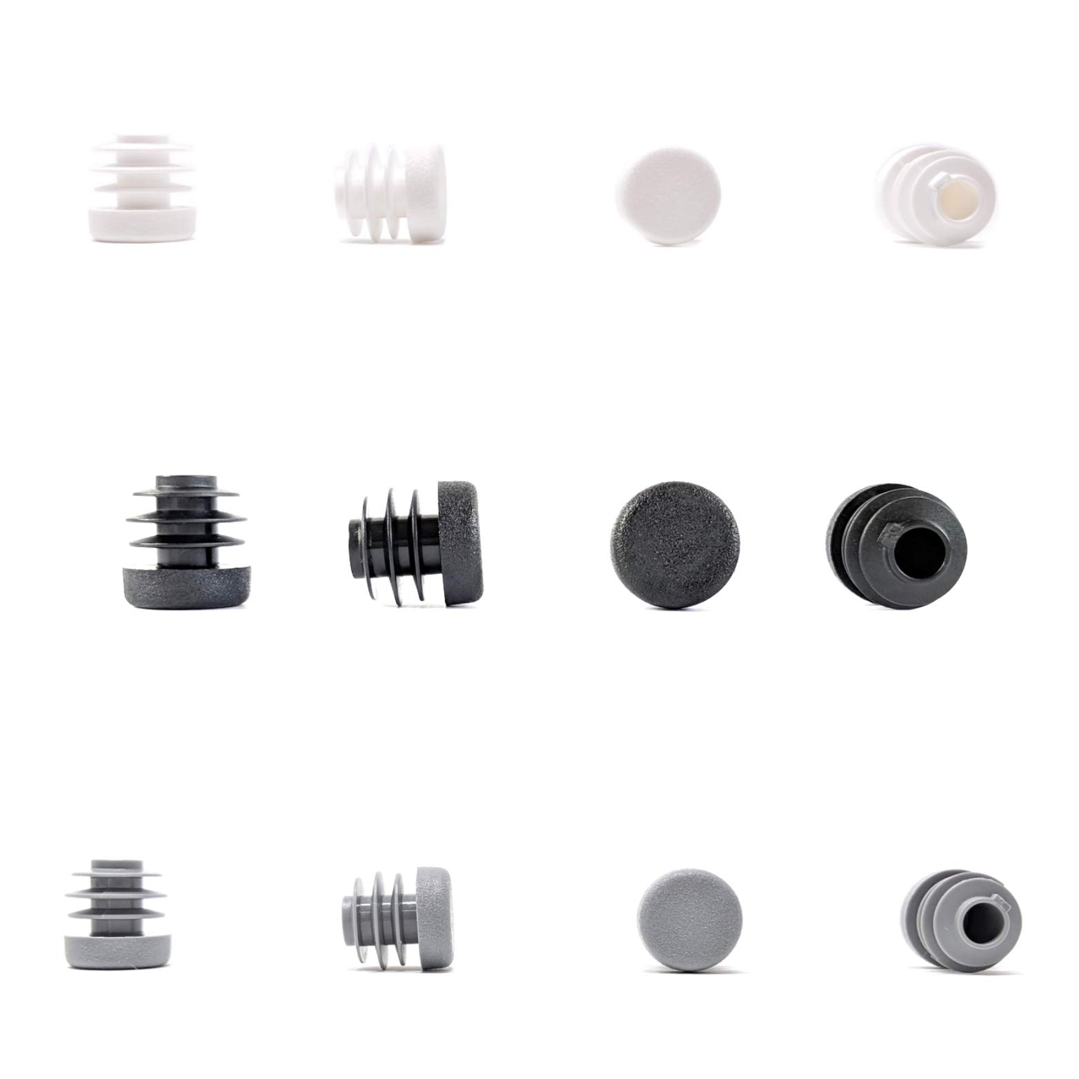Round Tube Inserts End Caps, Varierty of Sizes in Black, White or Grey - Made in Germany (Please see diagram before ordering) 16mm, Grey, Pack of 48