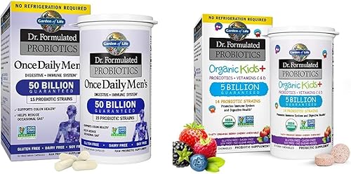 Garden of Life Probióticos para hombres Formulados por Dr. 50 mil millones de UFC, 15 probióticos y probióticos formulados por el Dr. Organic Kids+