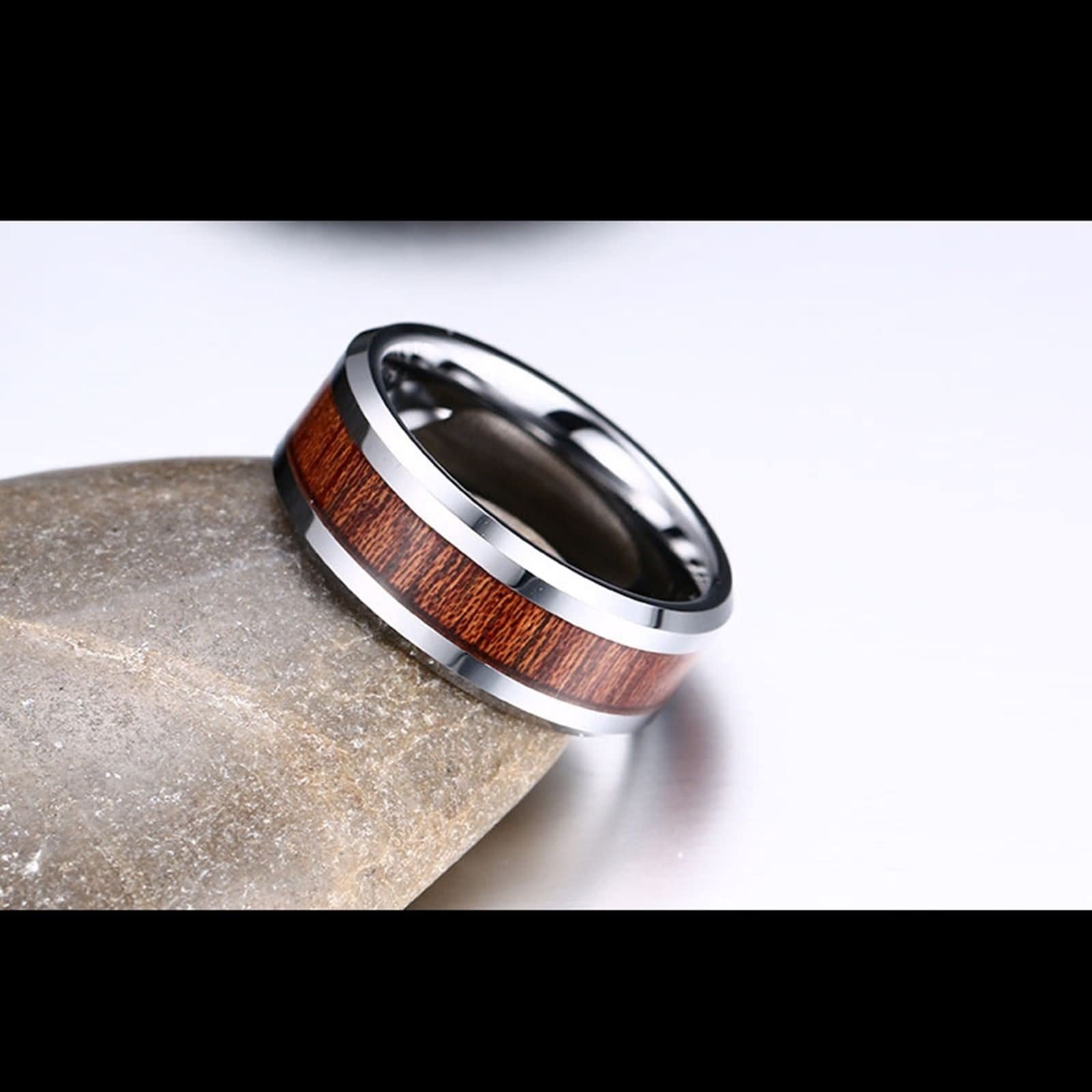 Anillo Matrimonio, Anillos Mujer Bisuteria Anillo de Banda de 8mm con Incrustaciones de Madera Carburo de Tungsteno