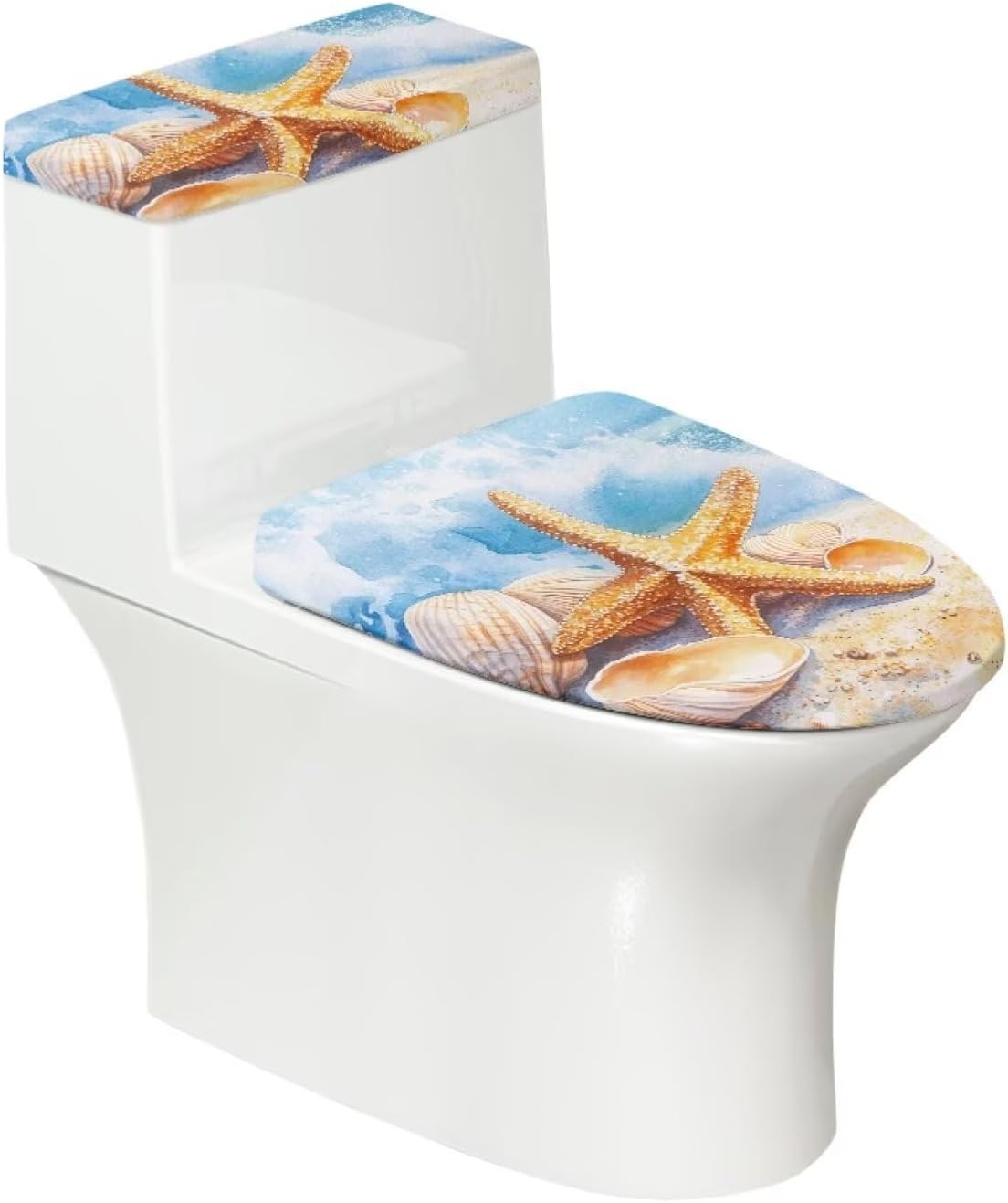 Starfish Shell Bathroom Toilet Tank Lid Cover Set of 2 Replacement Bathroom Cover Summer Beach Starflish Toilet Lid Seat Cover Home Decoration Fits Most Size Toilet Tanks Lids