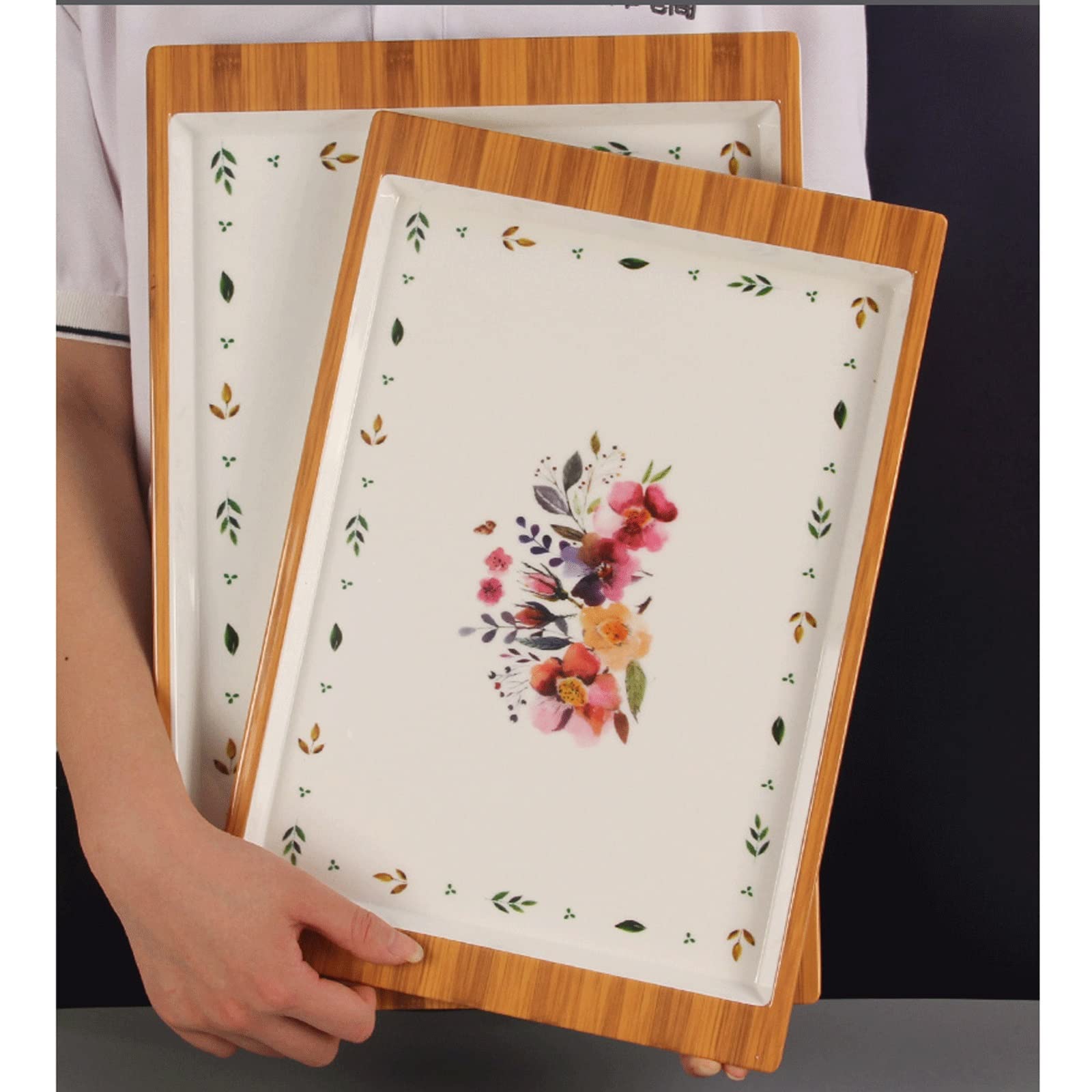 Bandeja para Servir Bandeja de Servir Bandeja Rectangular con Bandeja de Patrones Florales Bandeja Multiusos for el hogar Bandejas para Servir