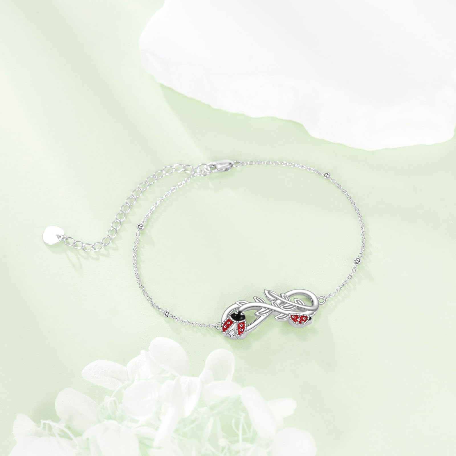 ONEFINITY Pulsera de mariquita para mujer, plata de ley 925, diseño de mariquita, regalo para madre, hija, hermana, abuela