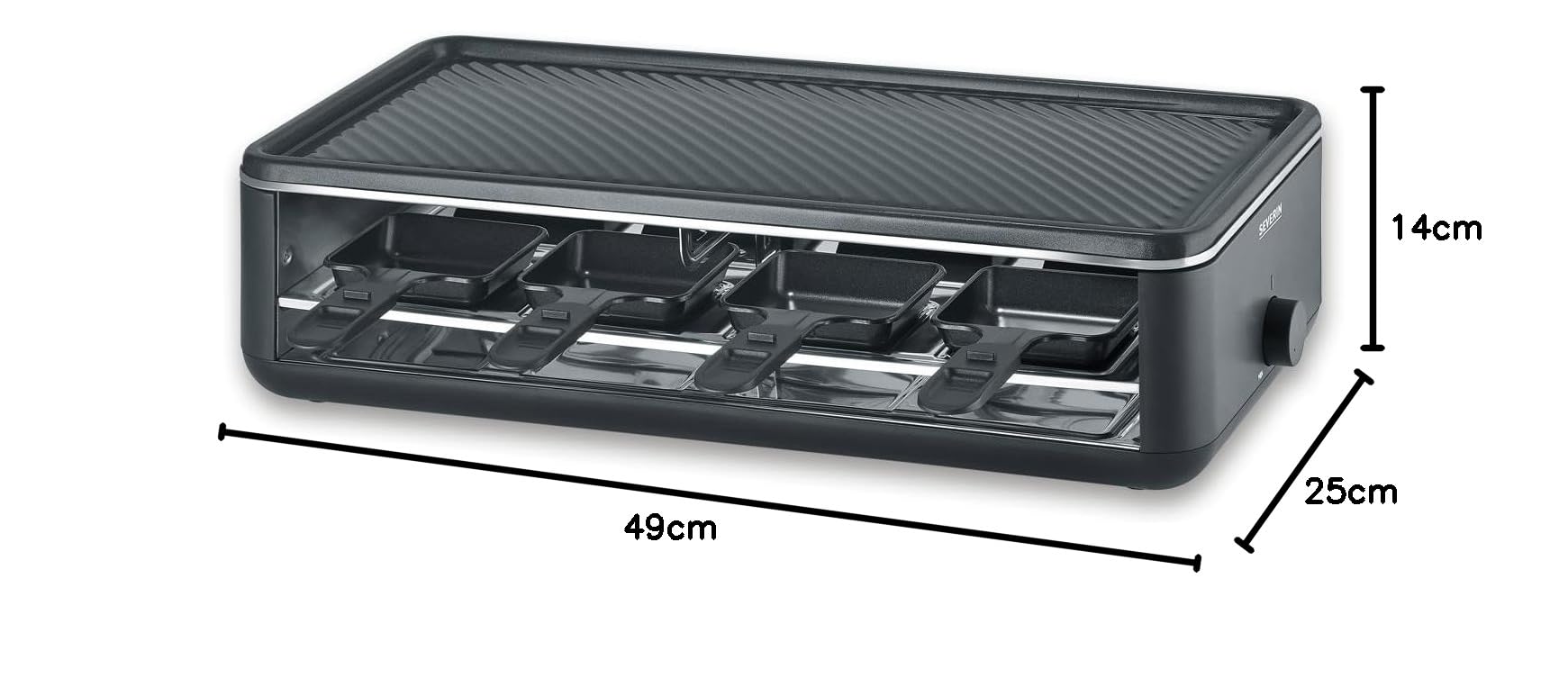 SEVERIN Raclette-Grill RG 2365 für 8 Personen, antihaftbeschichtete Grillplatte, spülmaschinengeeignet, Black Line Lite