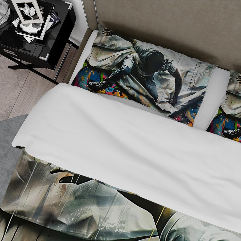 Juego Ropa Cama Moderna Funda edredón para Graffiti en Acuarela para Chicos Conjunto Fundas para edredones Hip Hop decoración Dormitorio para Adolescentes Moda Ropa Cama 3 Piezas 160x200cm