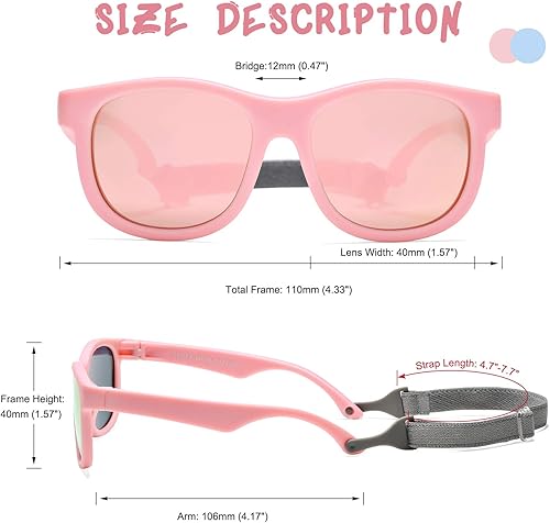 Miniatura 6 de COASION Lentes de sol polarizados flexibles con correa ajustable para bebés recién nacidos de 0 a 24 meses