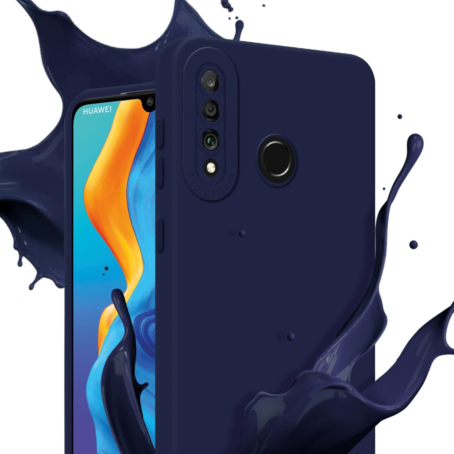 Custodia Cadorabo Per Huawei P30 – Bicolore Blu E Nero – Silicone TPU E Retro In Vetro Temperato - 3