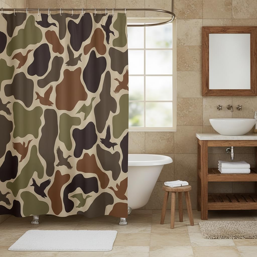Erosebridal Duck Hunting Shower Curtain 72" Wx84 L Army Camo Waterproof Bathroom Accessories Camouflage Military Bath Curtain for Bathroom Showers Wild Woodland Farmhouse