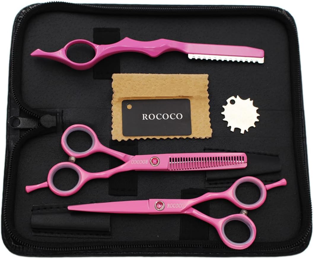 ROCOCO Professional 5.5 inch Pink Salon Hair Cutting Scissors and Hair Thinning Shears with Razor for Female Hairdresser(Pink)