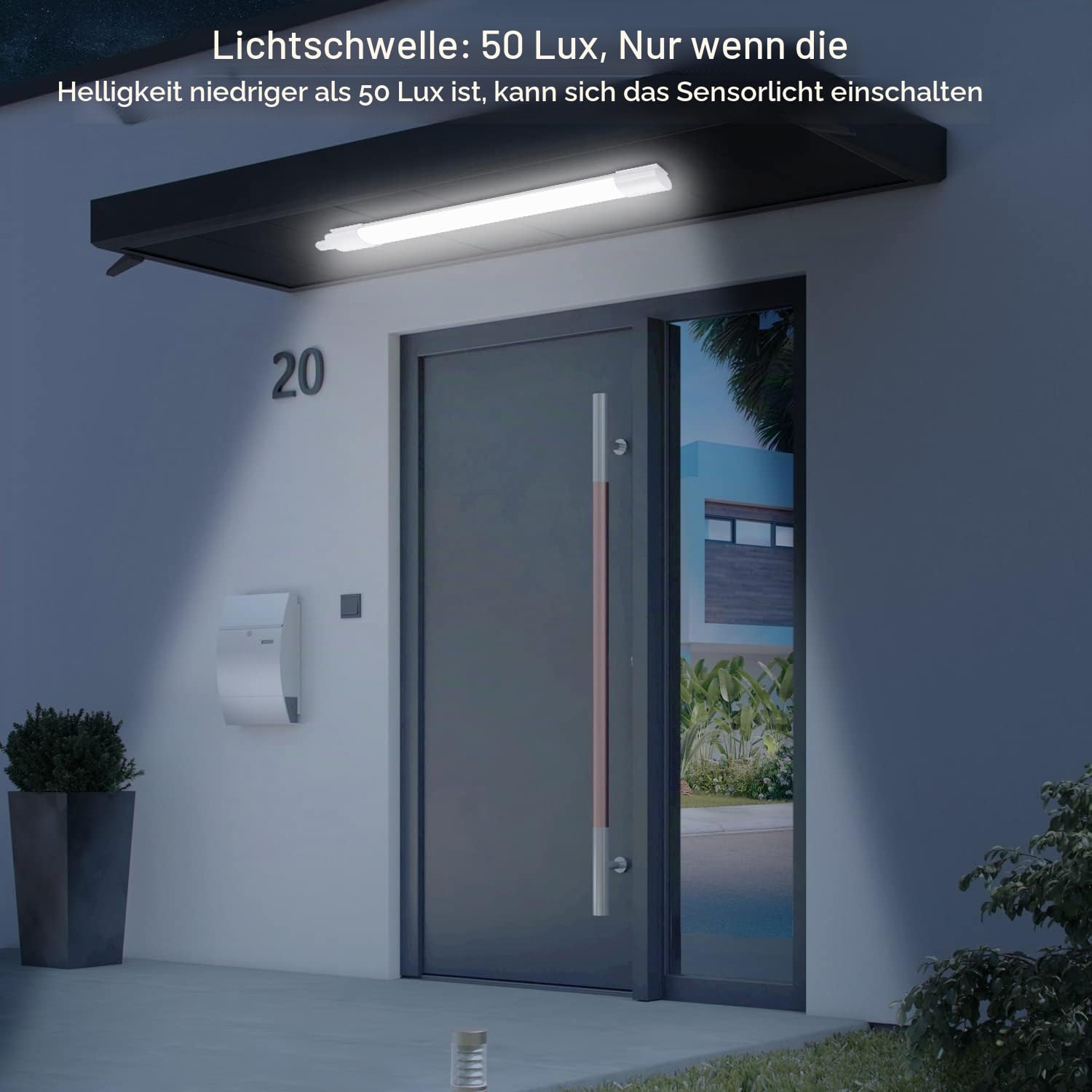 2 Stück LED Feuchtraumleuchte Bewegungsmelder 120CM, Deckenleuchte Röhre 22W 2000LM, IP66 Kellerleuchte, Wasserfest Feuchtraumlampe Wannenleuchte Werkstatt Garage Küche, Neutralweiß, 4000K