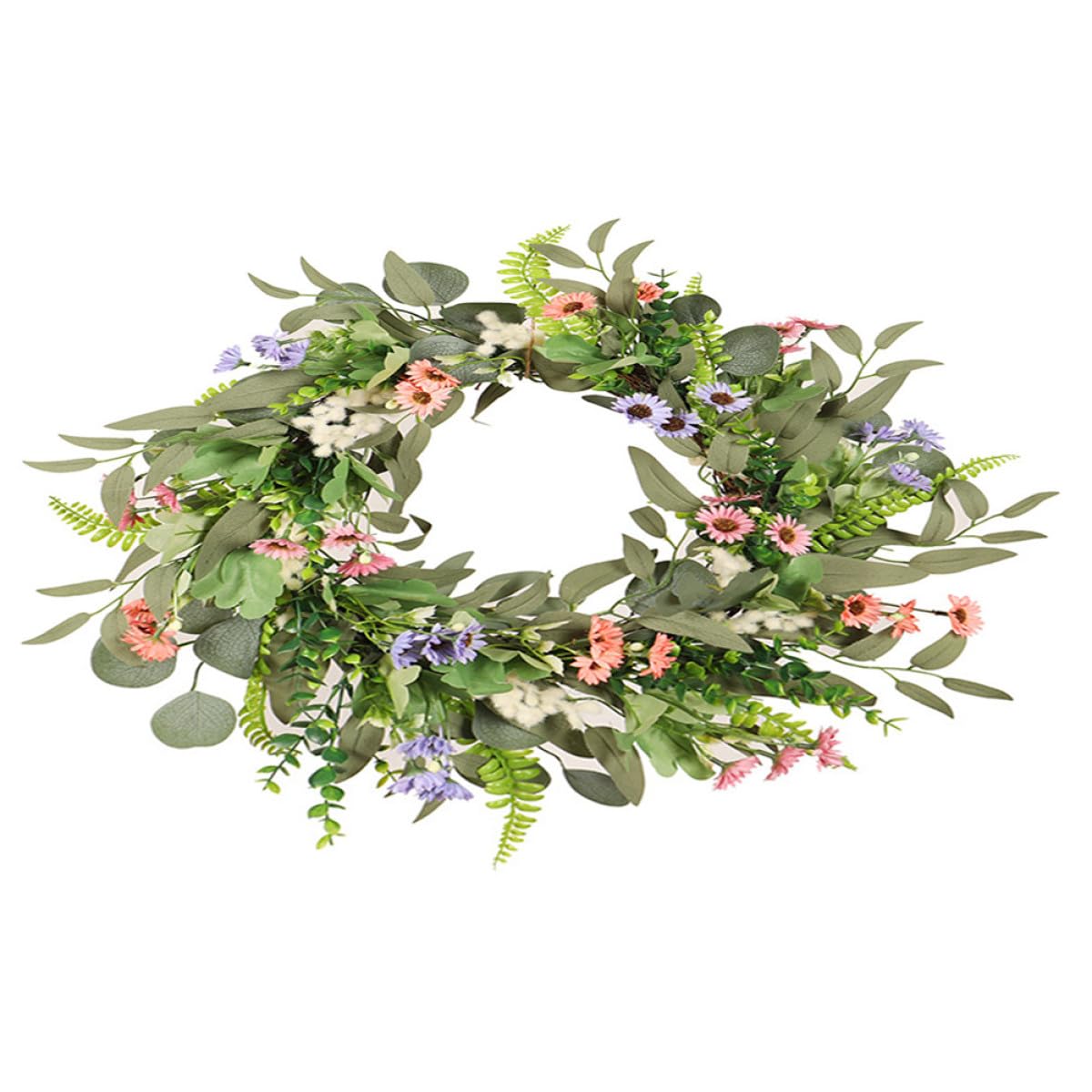 Künstlicher Eleganter Hängender Gänseblümchenkranz Sommerkranz mit Eukalyptus und Gänseblümchen aus Seidenblumen Dekorative Gartenkranz für Abschluss Geschenk und Sommerfest