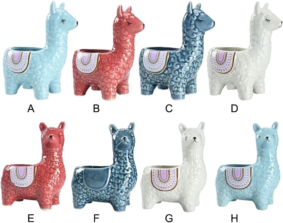 Ceramic Planter Pot,Animal Shape Pots - Stylish and Durable Succulent Planter Pots for Small Spaces Weather-Resistant Ceramics Innovative, Alpaca White (Color : Alpaca Red)