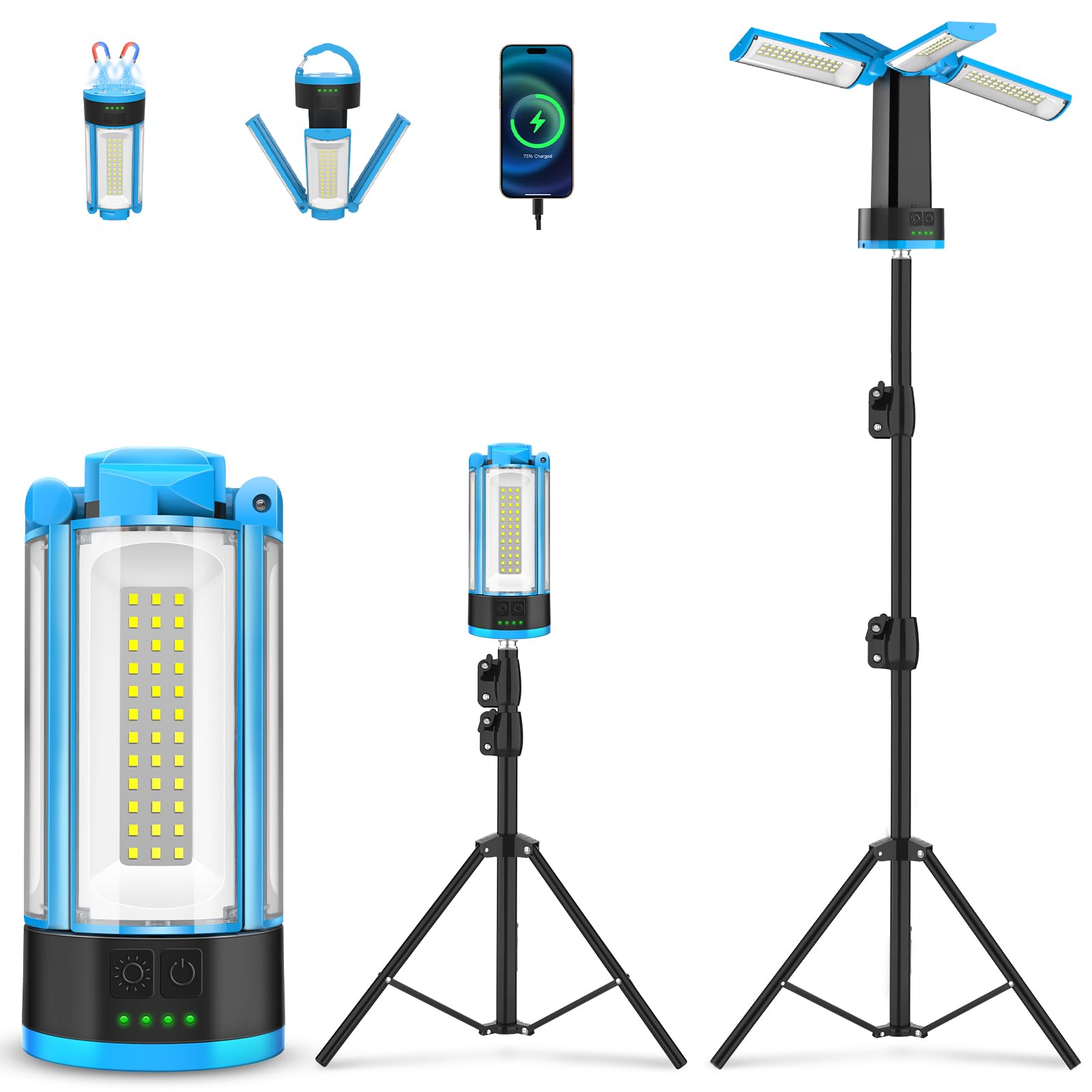 T-SUN Luz de trabajo recargable con soporte, luz de camping inalámbrica con batería, para barbacoa al aire libre, golf, pesca, interior, lugar de trabajo, taller, garaje