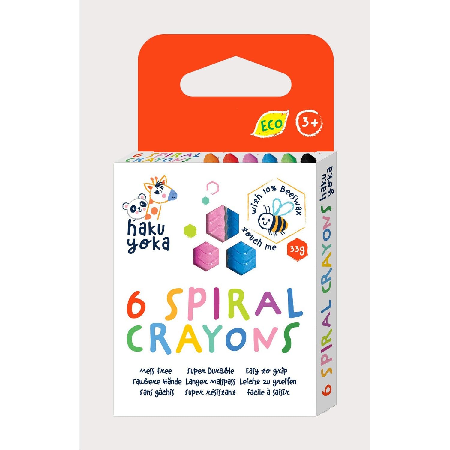 Haku Yoka Spiral Crayons, 6 Colours, Mess Free, Super Durable and Easy to Grip Crayon for Ages 2 years+, Natural Beeswax & Organic Mineral Coloured Crayons