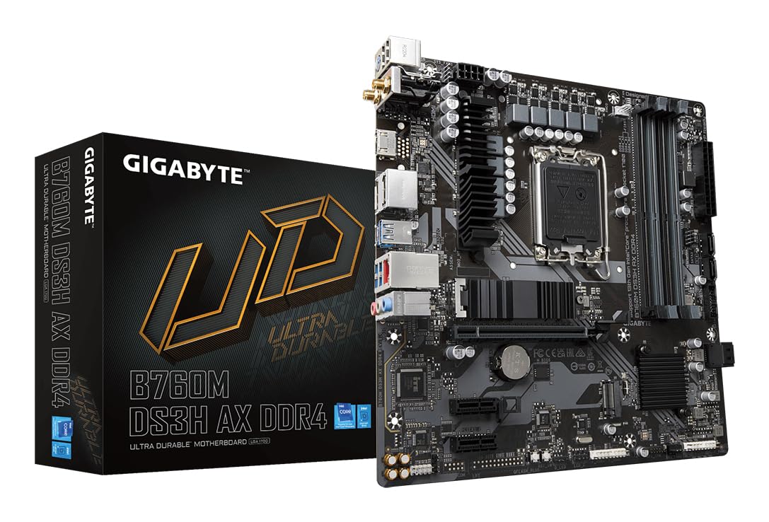 GIGABYTE B760M DS3H AX DDR4 Scheda madre - Supporta CPU Intel Core di 14a generazione, VRM digitale a 6+2+1 fasi, fino a 5333MHz DDR4 (OC), 2xPCIe 4.0 M.2, Wi-Fi 6E, LAN 2.5GbE, USB 3.2 Gen2