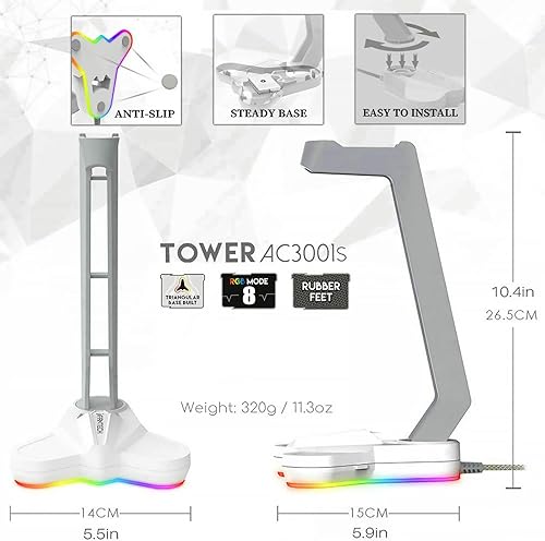 Miniatura 8 de Fantech Combo de auriculares USB RGB para juegos y soporte para PC, 7.1 sonido envolvente de 1.969in, DTS digital sobre la oreja auriculares con