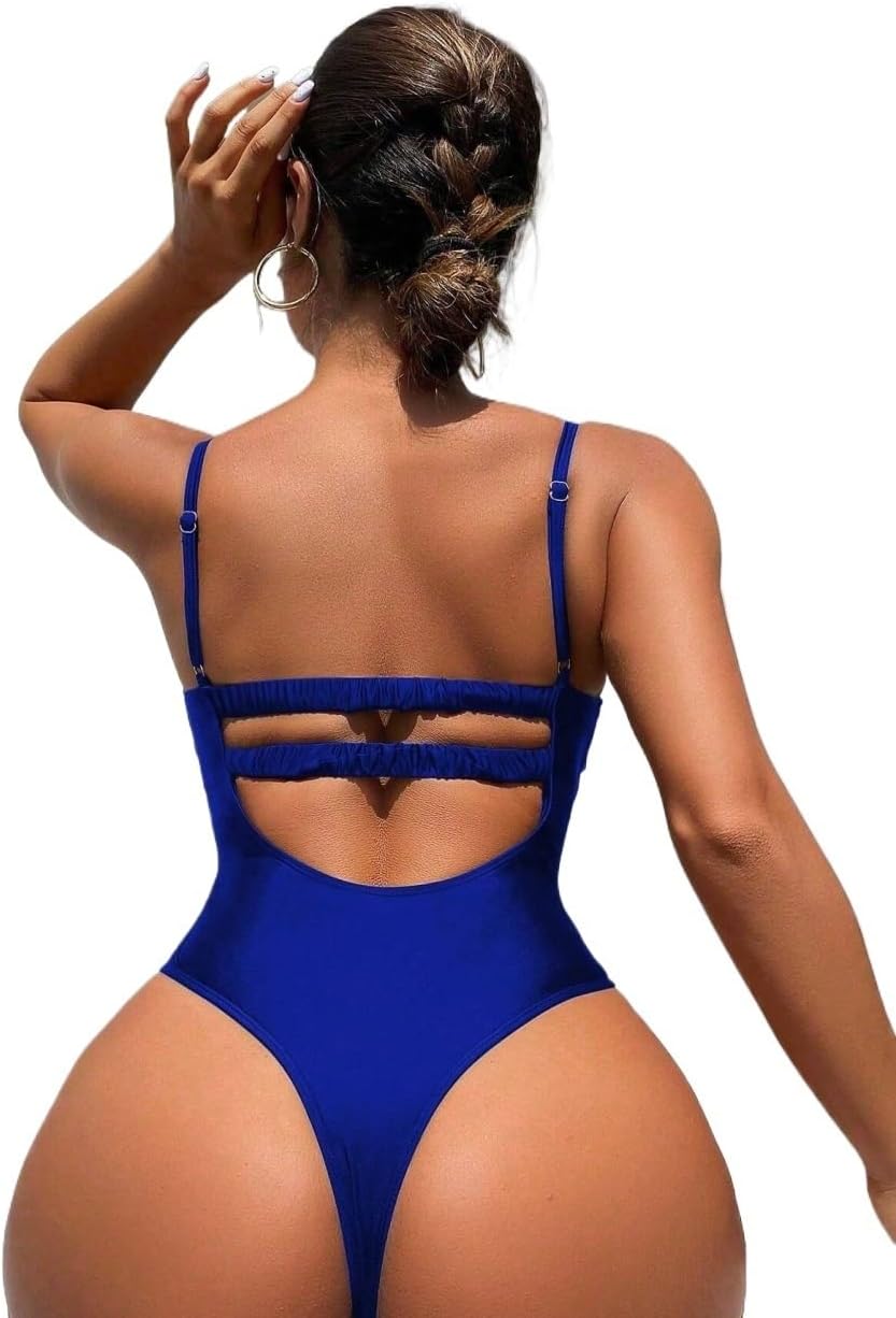 Women's High Stretch Spaghetti Strap Cutout One-Piece Swimsuit Backless Monokini for Beach and Vacation