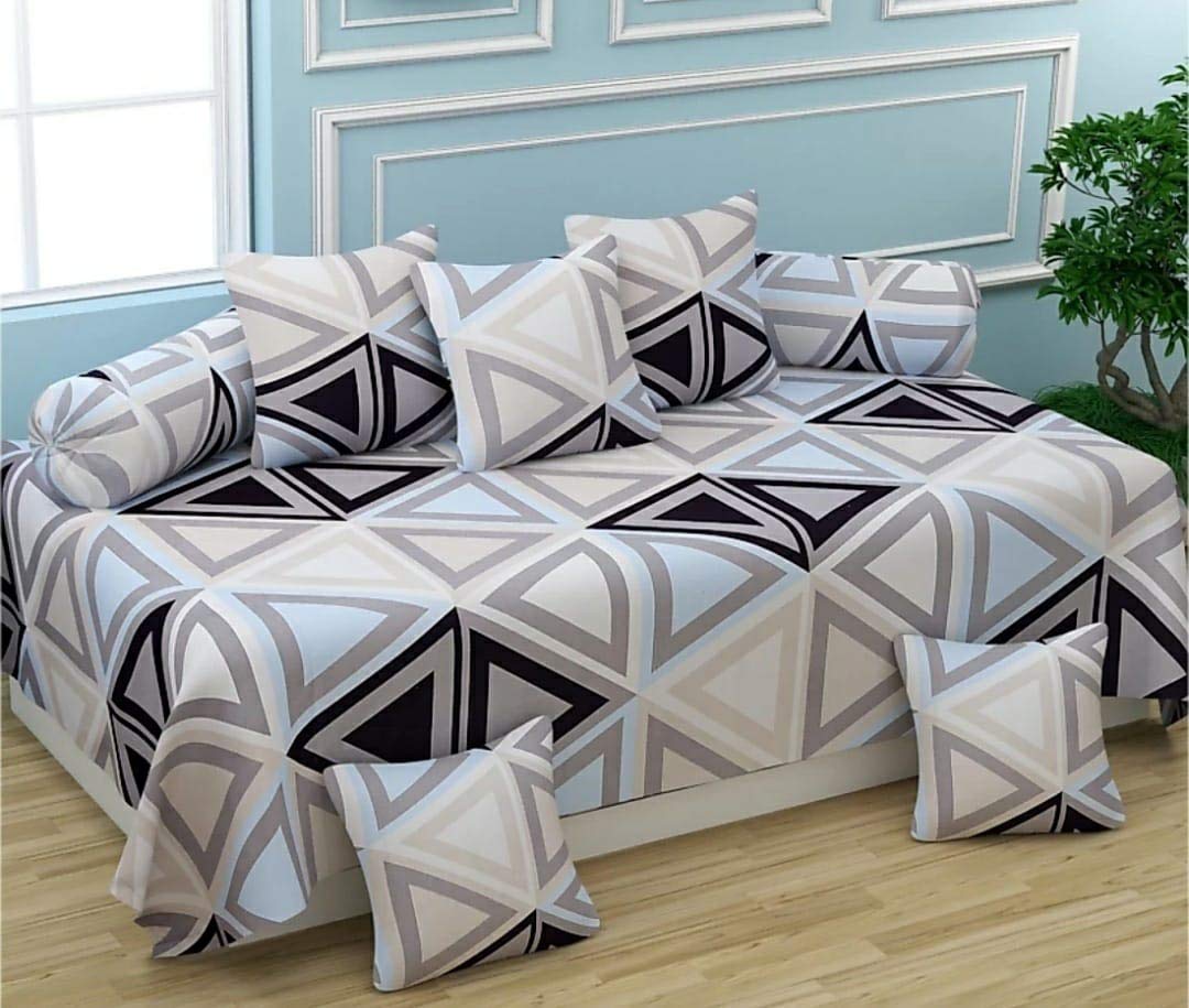 100% Cotton Diwan Set Soft Cotton, 1 (60 X 90 Inches) Bedsheet ,5 (16x 16 inches ) Cushion Covers and 2 Booster Covers ( 8 PCS Set )(Diwan Set (1+2+5 )) A8-image-49