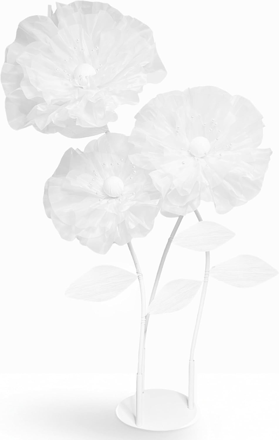 Rainbows & Lilies Giant Standing White Artificial Flowers – 3 Large Organza Flowers with Stems & Stand, Wedding & Party Backdrop Decor for Events, Stage, Store & Home (3ft/4ft/5ft)