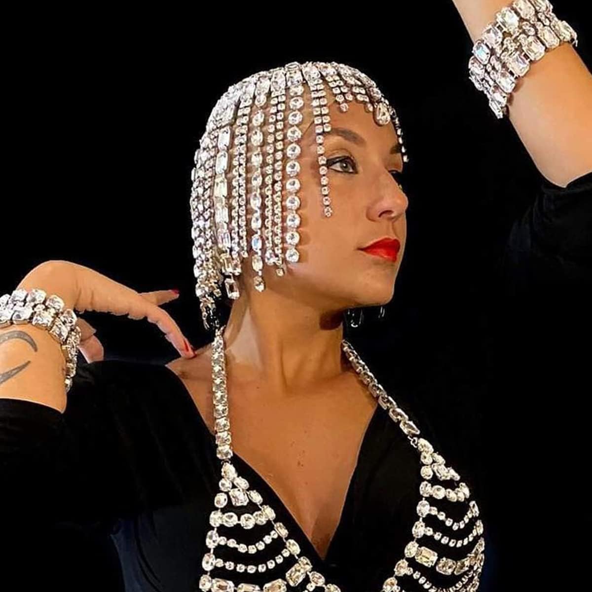 STONEFANS Vintage 1920s Rhinestone Headpiece Cap for Women Crystal Flapper Head Chain Hairpieces Gatsby Hair Accessories