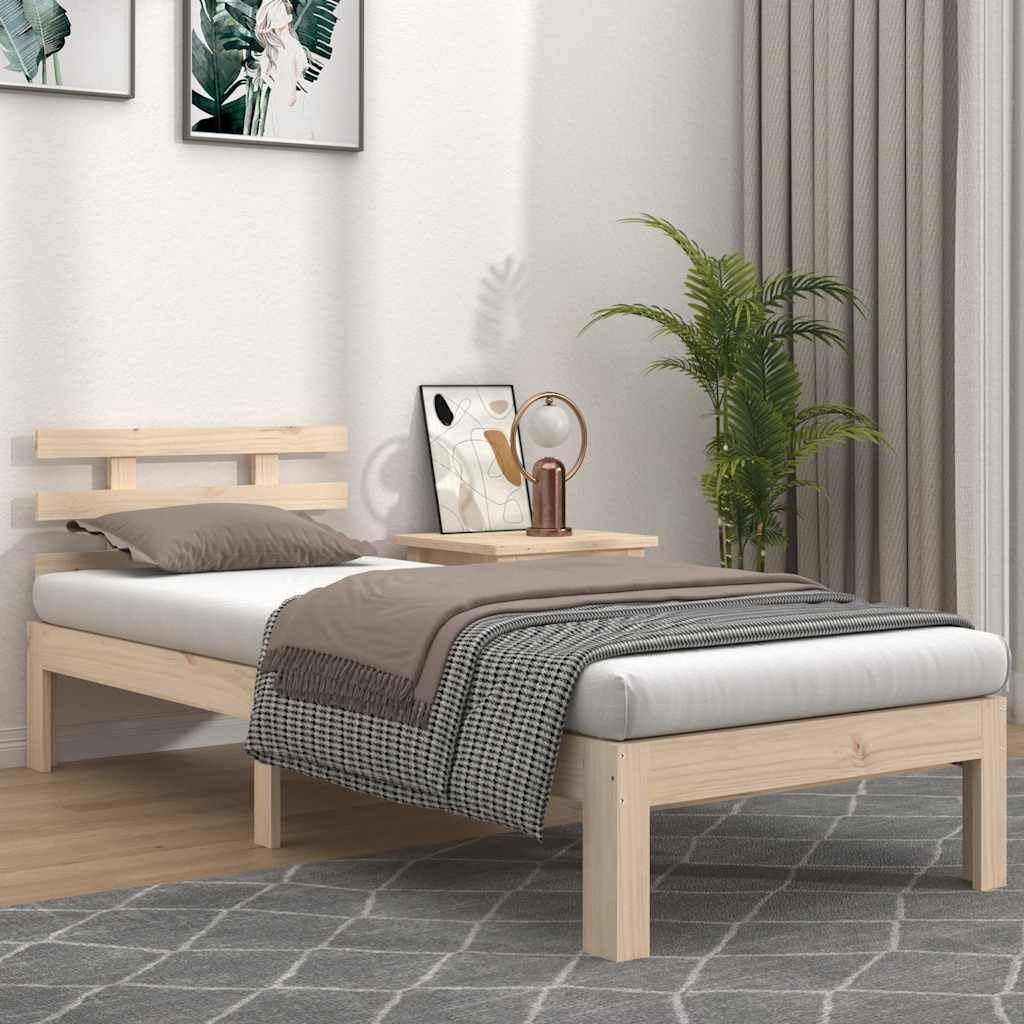 lite drewno sosnowe nowoczesna sypialnia Stwórz 90 x 200 cm Brąz | Rama łóżka 90x200 cm lite drewno sosnowe z zagłówkiem solidna konstrukcja do sypialni