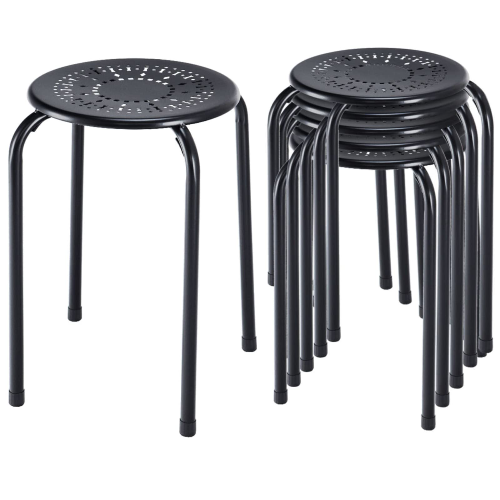TANGZON Set of 6 Steel Stacking Stools, Stackable Nesting Round Bar Stool with Non-Slip Mats, Flexible Seating Breakfast Dining Chairs for Home, Kitchen, Office & Classroom (Black)