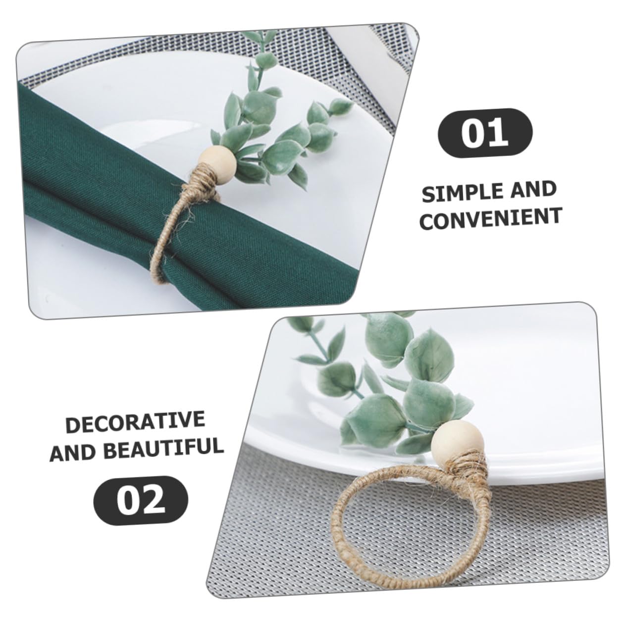 Alipis 12 Stück Teiliges Wiederverwendbare Serviettenringe mit Künstlichen Eukalyptusblättern und Holzperlen Dekorative Zarte Serviettenhalter im Boho Look für Hochzeit Party und