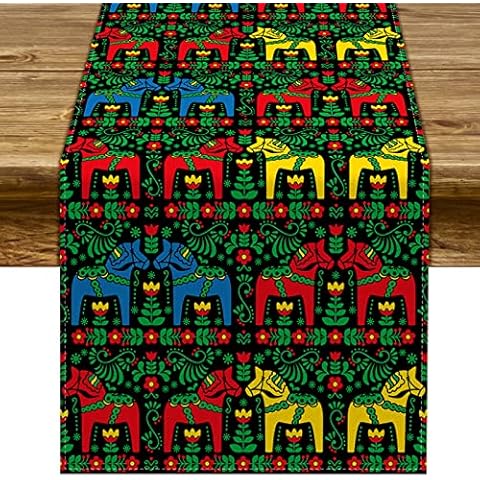 Nepnuser Rustic Swedish Dala Horse Table Runner Cover