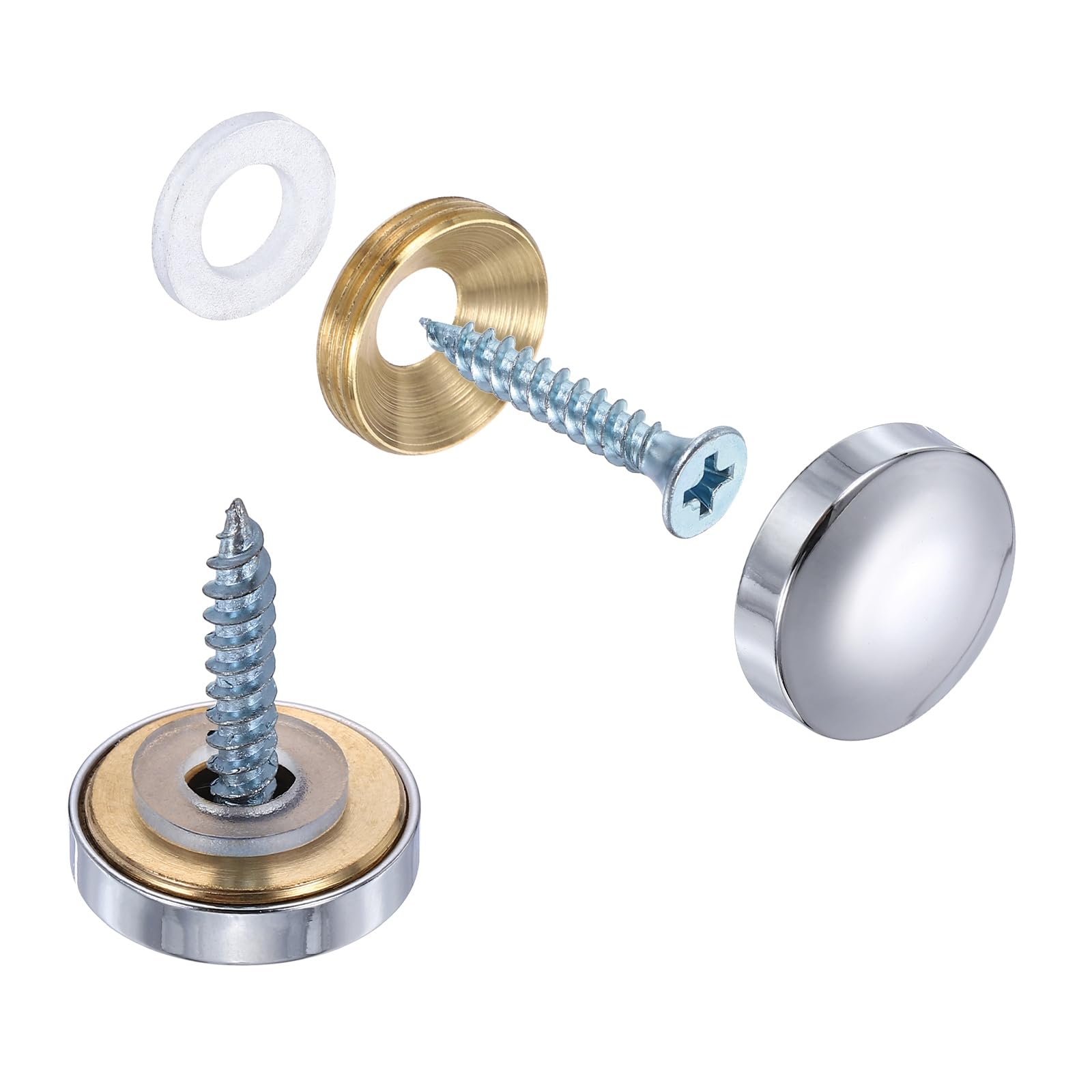 sourcing map 10Pcs Screw Covers Caps, Brass Dome Mirror Screws Decorative Caps Cover Nail Fasteners for Sign Advertising Hardware Construction, 18mm Diameter, Polished Silver