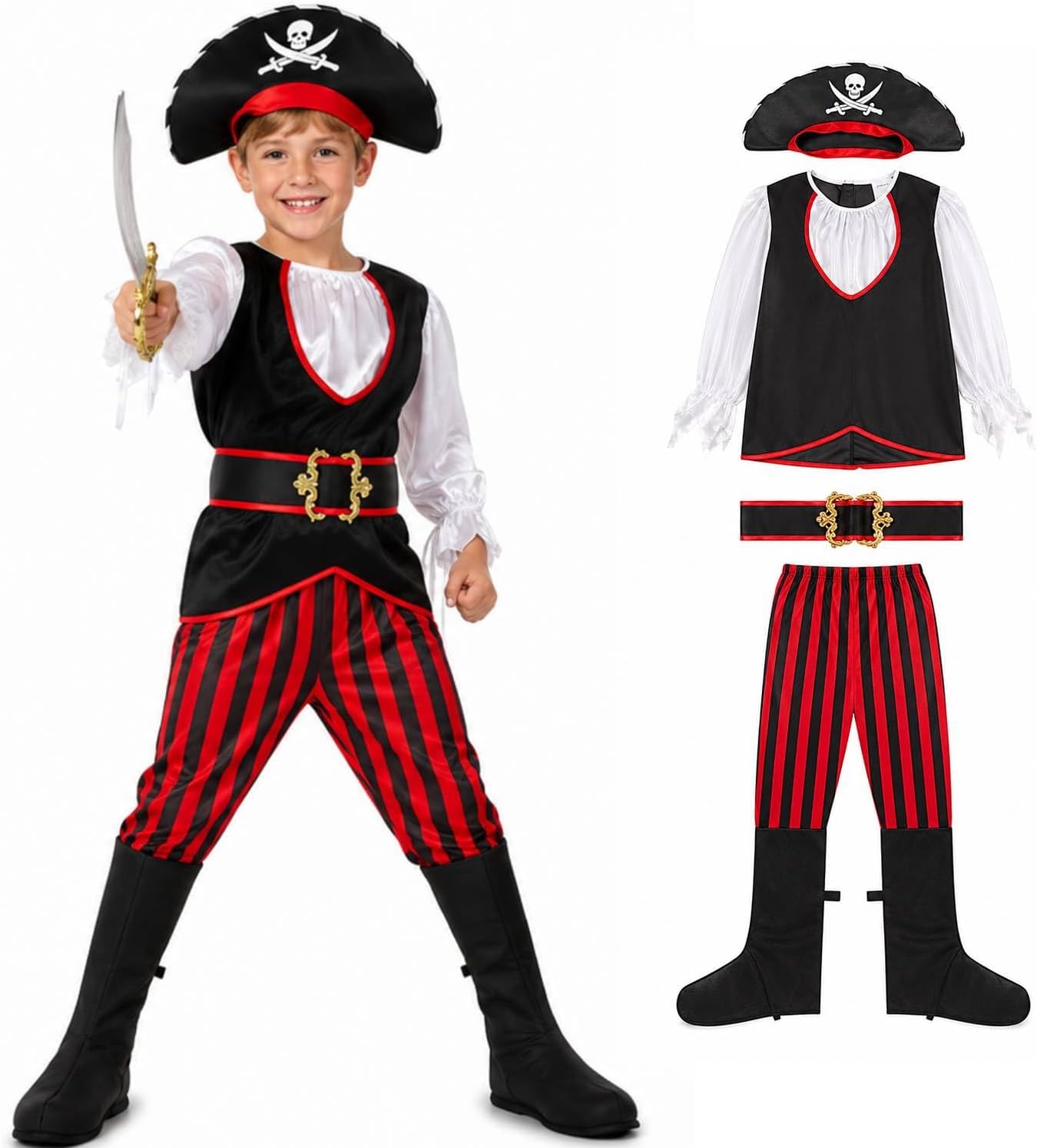 Pirate Costume Kids Boys Pirate Outfit Hat Headband Halloween Party