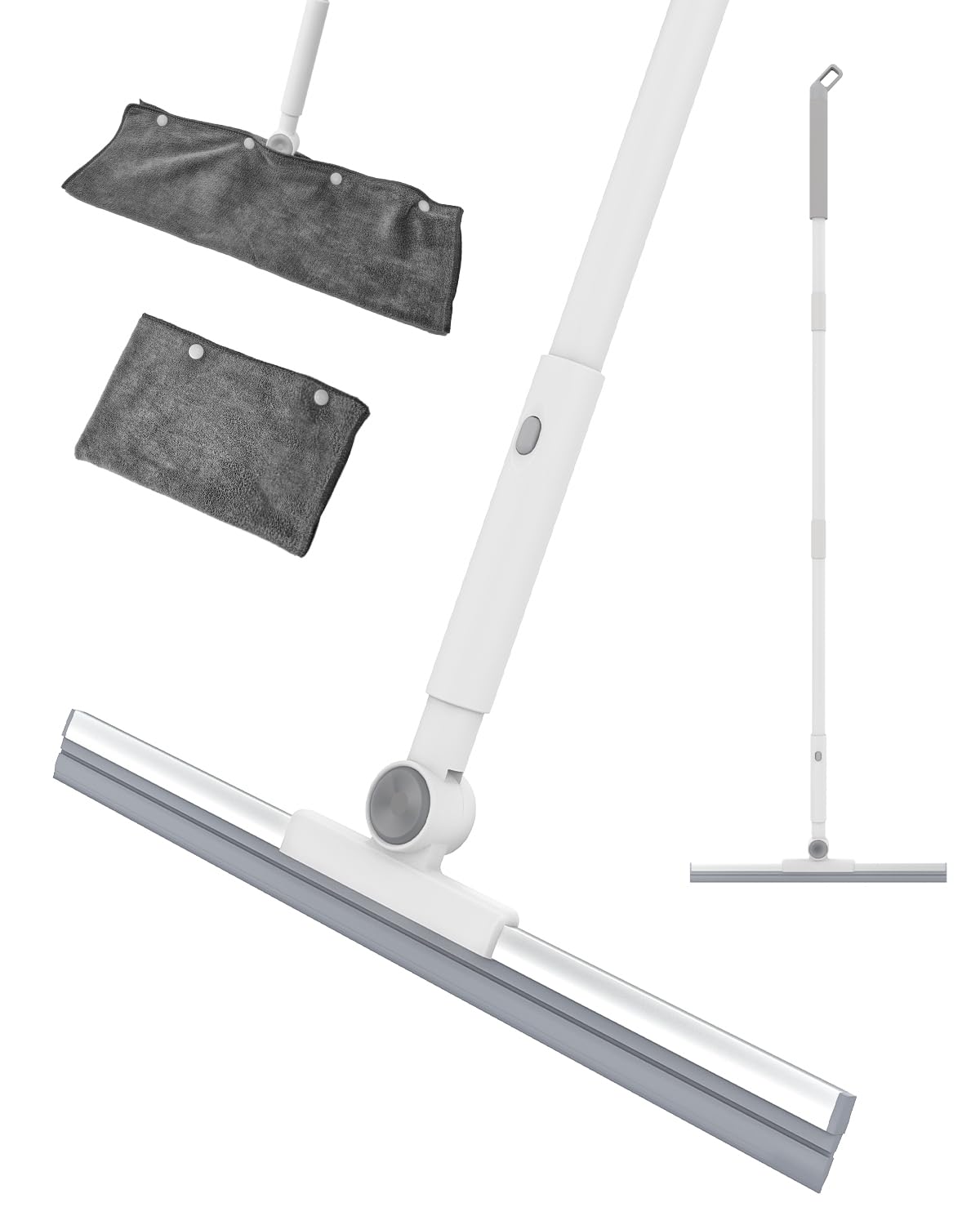 Heavy Duty Floor Squeegee for wet room – 17” Rubber Broom with Cloth Clip Design, 53” Extendable window cleaner, Bathroom Mop for Windows, Bathroom, Garage, Tile,patio &Shower