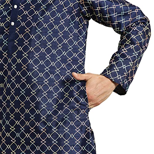 Image of SOJANYA Men's Silk Intricate Multi-Thread Embroidered Long Kurta | Ethnic Wear for Festive & Wedding