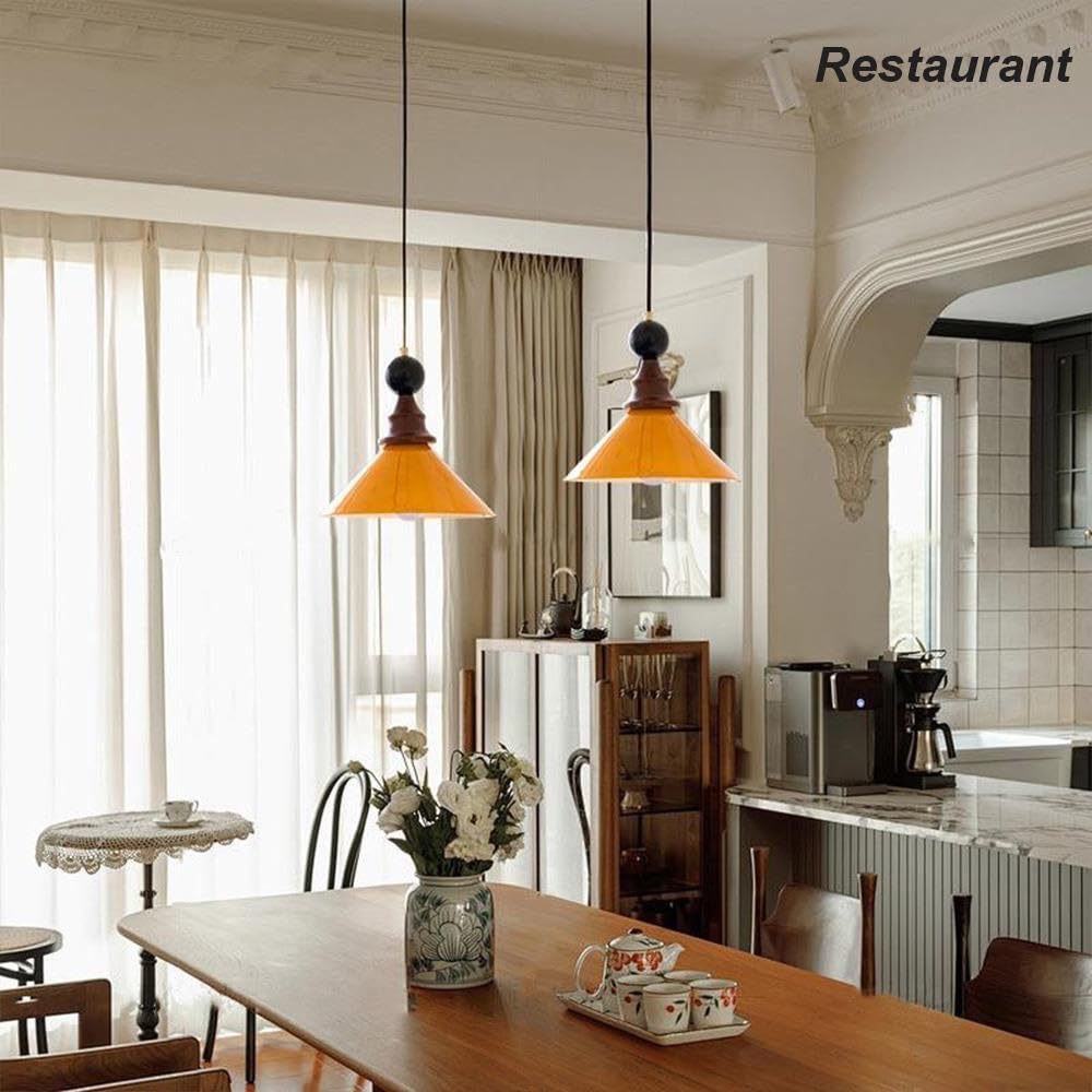 Luce Pendente Cono Vintage, Vetro Arancione Lampada a Sospensione