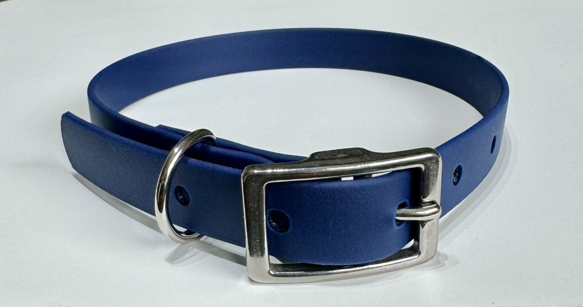 Genuine Biothane Rustproof Waterproof adjustable Dog Collar by eSKay with Stainless steel buckle small med large red, black, coral pink, navy blue (Navy Blue, Small)