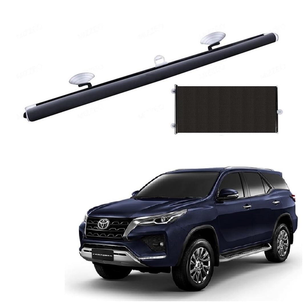 Plastic Car Front/Rear Glass Windshield Folding Roller Sunshade Self Retractable Design, Locks Sun Heat and UV Rays Protection Black Film Suitable for Toyota Fortuner Type-2