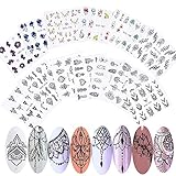 13 Sheets Black Nail Stickers Boho Retro Nail Decals Black Nail Tattoos Water Transfer Nail Decals N