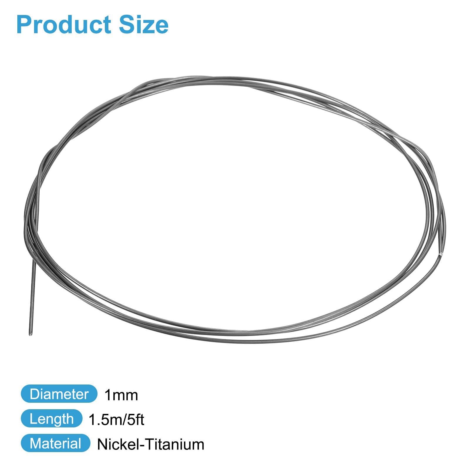 uxcell Fil en nitinol pré-formé à mémoire de forme de nitinol super élastique à 40° de 1,5 m - Fil d'acier à ressort en nickel-titane pour laboratoires de recherche, bricolage, affichage de salle de