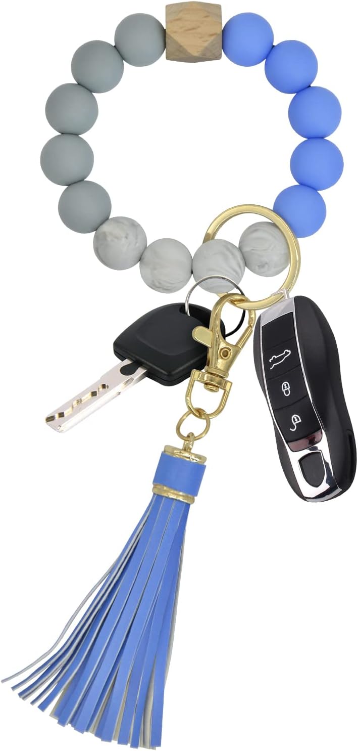 Key Chains Women for Car Key Ring Bracelet,Keychain Wristlet,Silicone Beaded Bangle Chains