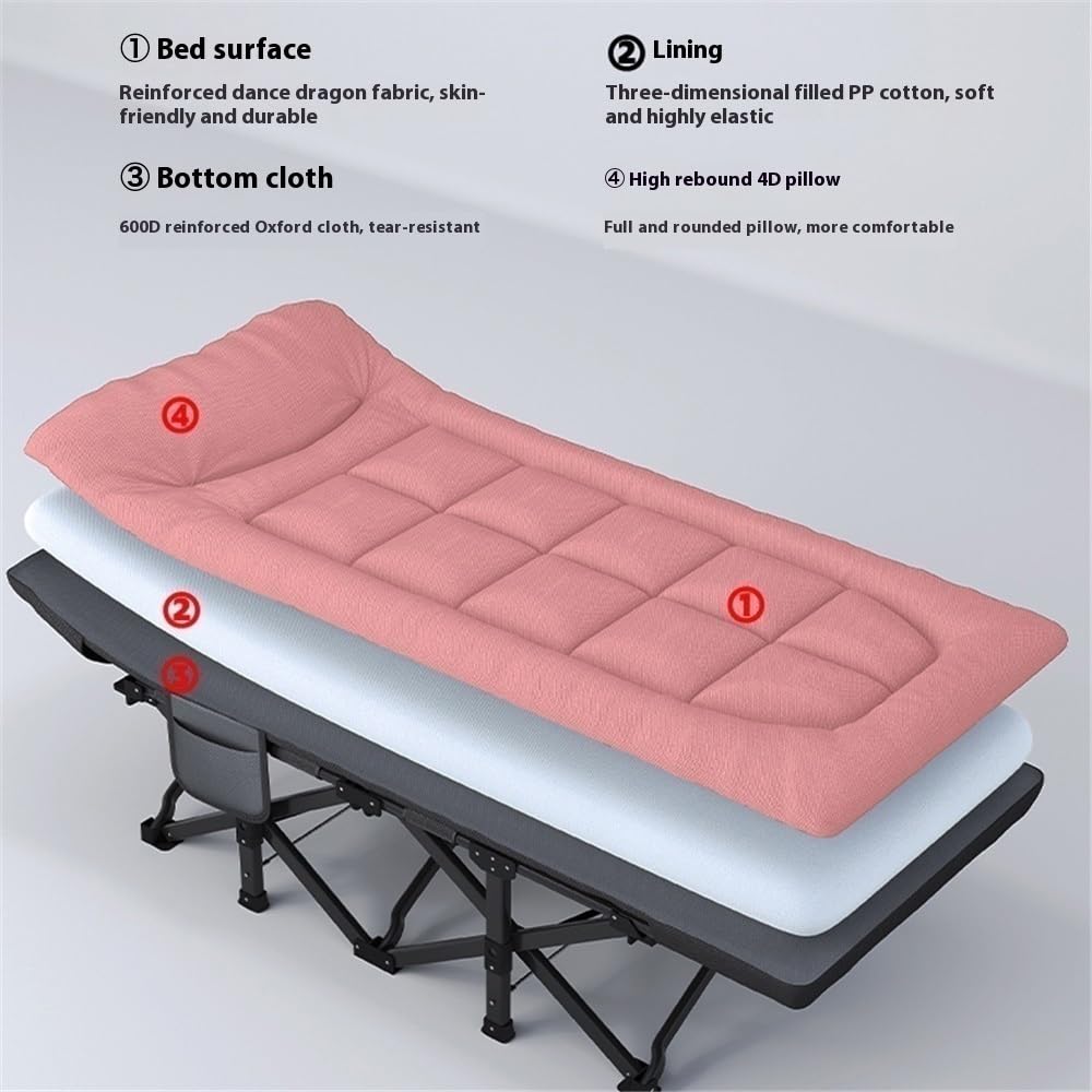 Poltrona reclinabile pieghevole, Letto singolo, pisolino in ufficio, poltrona, letto, da viaggio, di accompagnamento, reclinabile(Pink)