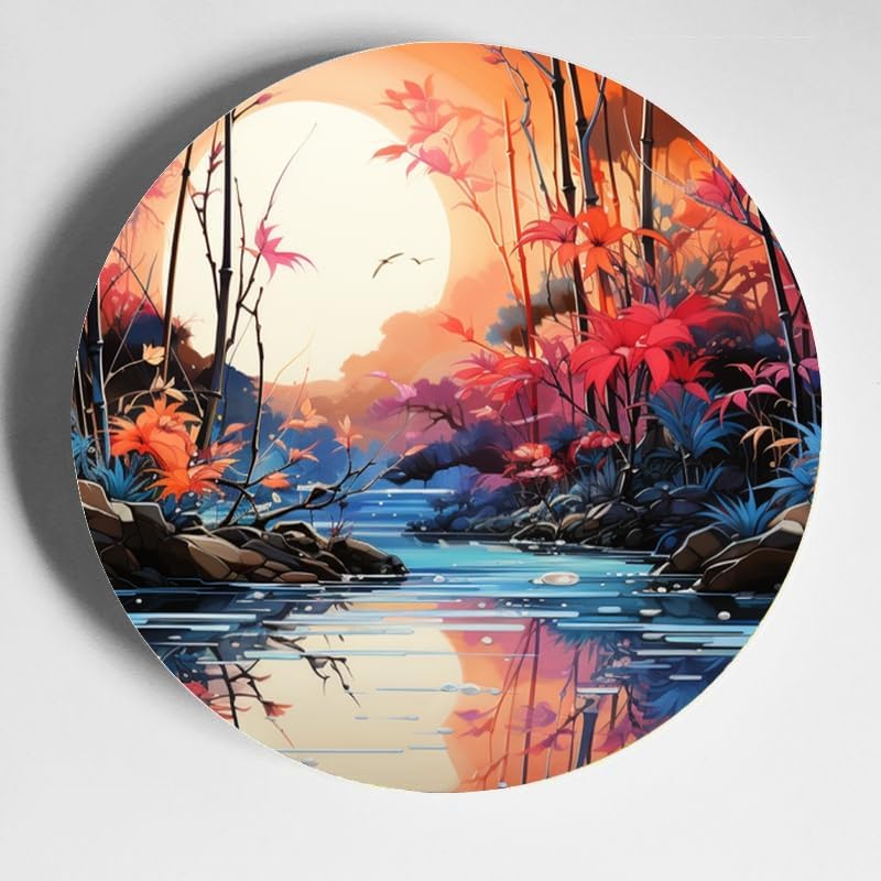 Bamboo Forest 10-inch Ceramic Plate for Wall Display or Tabletop, with Stand & Hook DP-716245388
